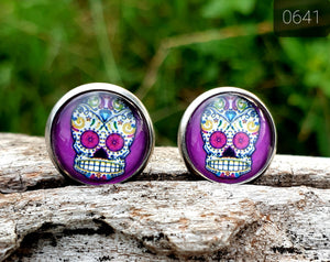 12MM ROUND CAB COWGIRL CANDY EARRINGS - SUGAR SKULLS COLLECTION