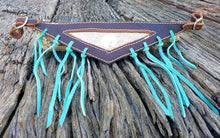 Load image into Gallery viewer, LEATHER FLY VEIL - Grey Hair On Hide/Teal
