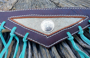 LEATHER FLY VEIL - Grey Hair On Hide/Teal