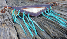 Load image into Gallery viewer, LEATHER FLY VEIL - Grey Hair On Hide/Teal
