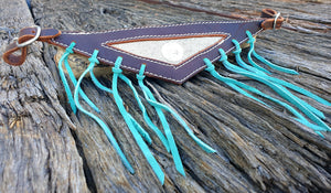 LEATHER FLY VEIL - Grey Hair On Hide/Teal