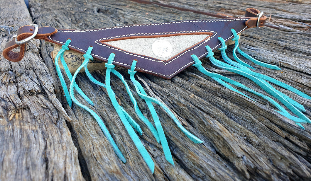 LEATHER FLY VEIL - Grey Hair On Hide/Teal