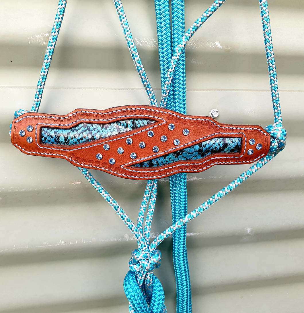 BRONC NOSE HALTER and LEAD SET -  Snake Print Inlay 009