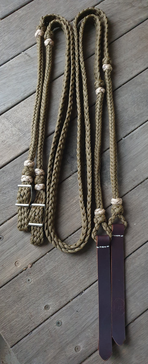 BRAIDED PERFORMANCE REINS with DECORATIVE KNOTS – BLUE ROAN ROPES and TACK