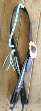 Load image into Gallery viewer, HANDMADE LATIGO and ROO HIDE LACED ONE EARRED HEADSTALL
