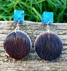 Hair On Hide and Resin Earrings - Cowgirl Meets City Girl 0836