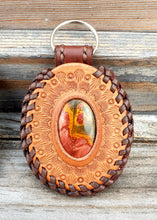 Load image into Gallery viewer, Genuine Leather and Pilbara Jasper Inlaid Key Chain
