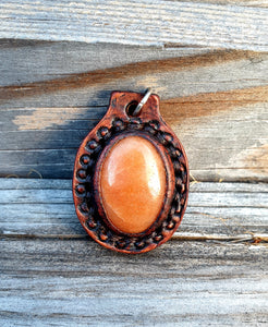 Genuine Leather and Semi Precious Stone Inlay Pendant