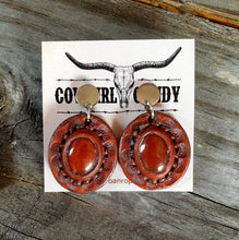 Load image into Gallery viewer, Hand Crafted Semi Precious Stone and Leather Inlaid Western Earrings
